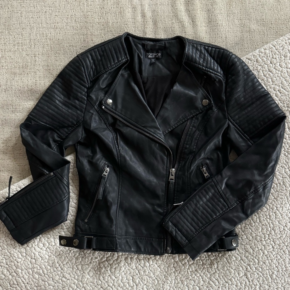 Topshop black motorcycle leather jacket